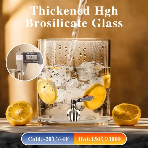 Beverage Dispenser 1.5 Gallon, Glass Drink Dispenser with Stand, Drink Dispensers for Parties, Beverage Dispenser with Wood Stand, Stainless Steel Spigot, for Parties,Bars,Restaurants (1.5 Glallons)