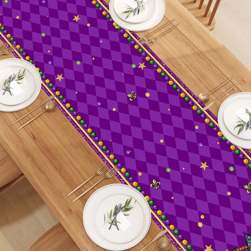Purple Mardi Gras Table Runner 72 Inches Long New Orleans Mardi Gras Fat Tuesday Brazil Carnival Masquerade Party Home Kitchen Dining Room Table Decorations