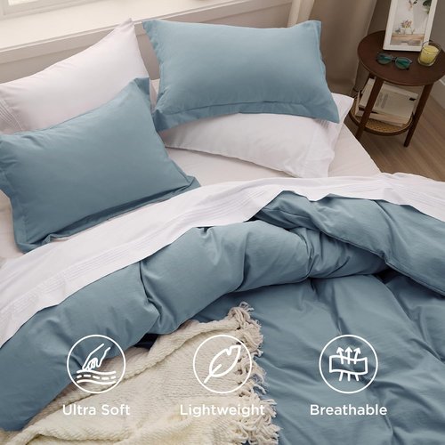 Bedsure Duvet Cover Set - Mineral Blue Full Size, 3 Pieces, Extra Soft Cotton-Like Polyester, Zipper Closure & Pillow Shams