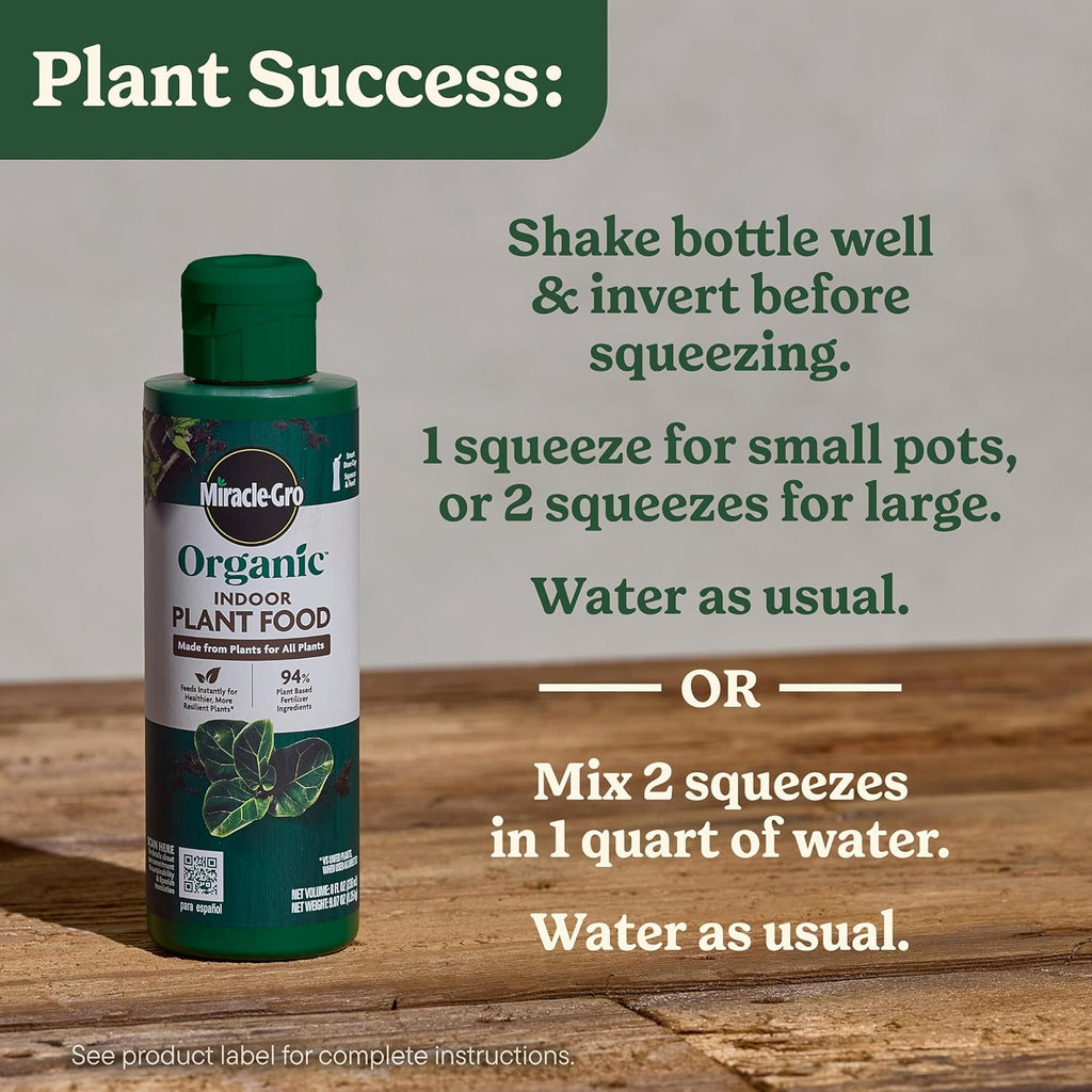 Miracle-Gro Organic Indoor Plant Food - Liquid Fertilizer for Houseplants & Flowers | 8 fl. oz. (2-Pack)