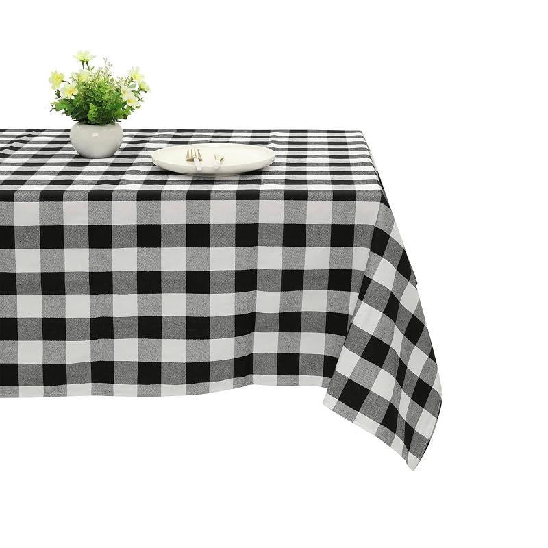 Buffalo Plaid Tablecloth 60x120 Rectangular - Black & White Gingham Cotton-Polyester