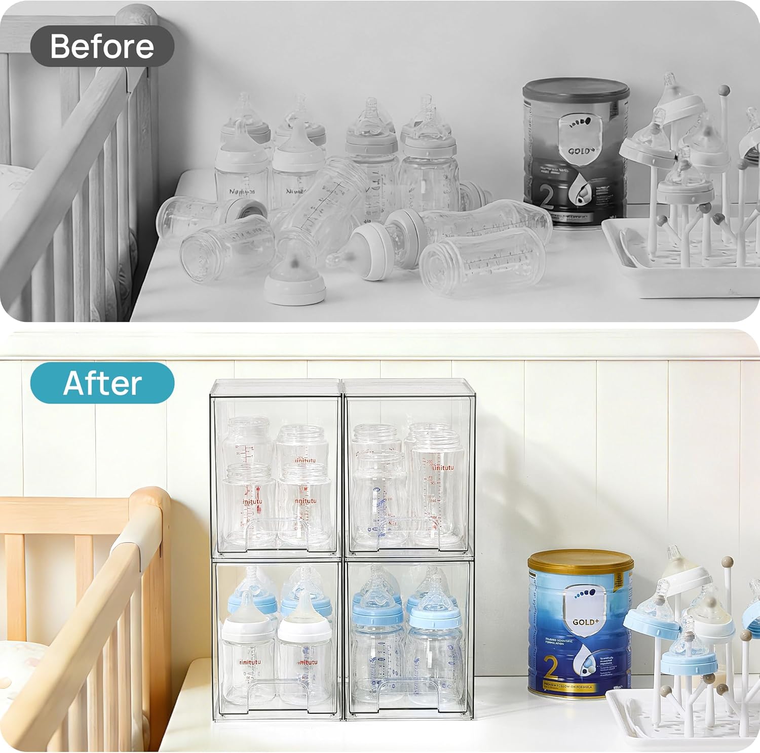Vtopmart Clear Stackable Storage Drawers - 7.6" Plastic Organizers for Skincare & Cosmetics | 4-Pack