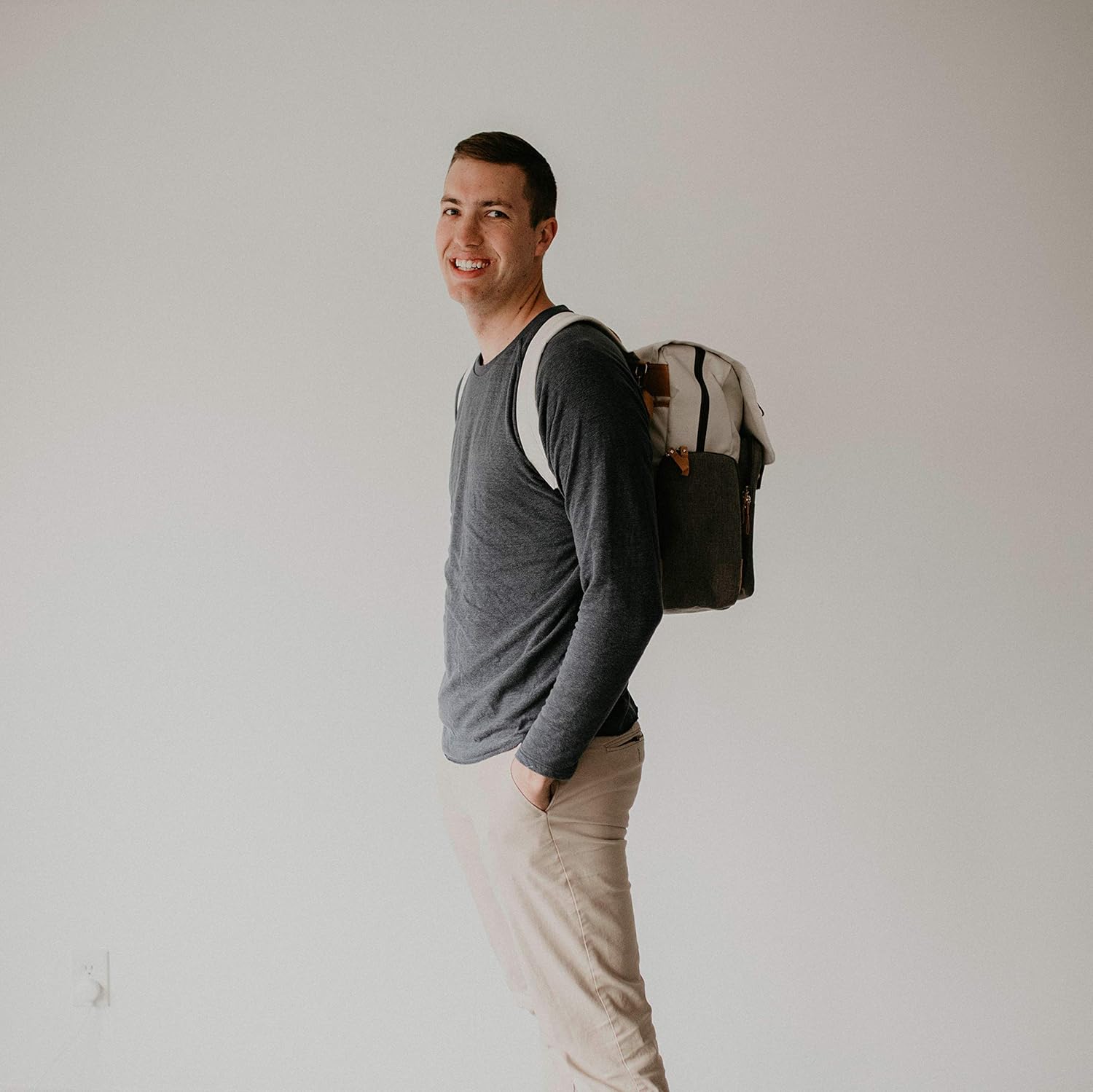 Parker Baby Diaper Backpack - Large Cream Diaper Bag with Insulated Pockets & Stroller Straps