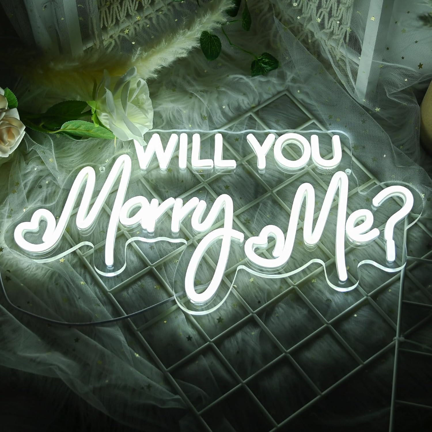 Will You Marry Me Neon Sign by [Brand Name] - 16.5 Inch Cool White LED Light for Wedding Proposals & Engagement Decor