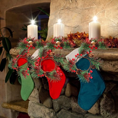 Dingion Christmas Candle Rings Set - 8 Pieces with Berry and Pinecone Holders for Votive Tapers