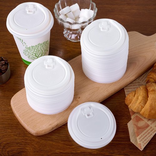 ECOLipak 100% Compostable Coffee Cup Lids 200 Count，3.54 inch Disposable CPLA Cup Lid Suitable for 10 oz, 12 oz, 16 oz, and 20 oz Paper Cups, White