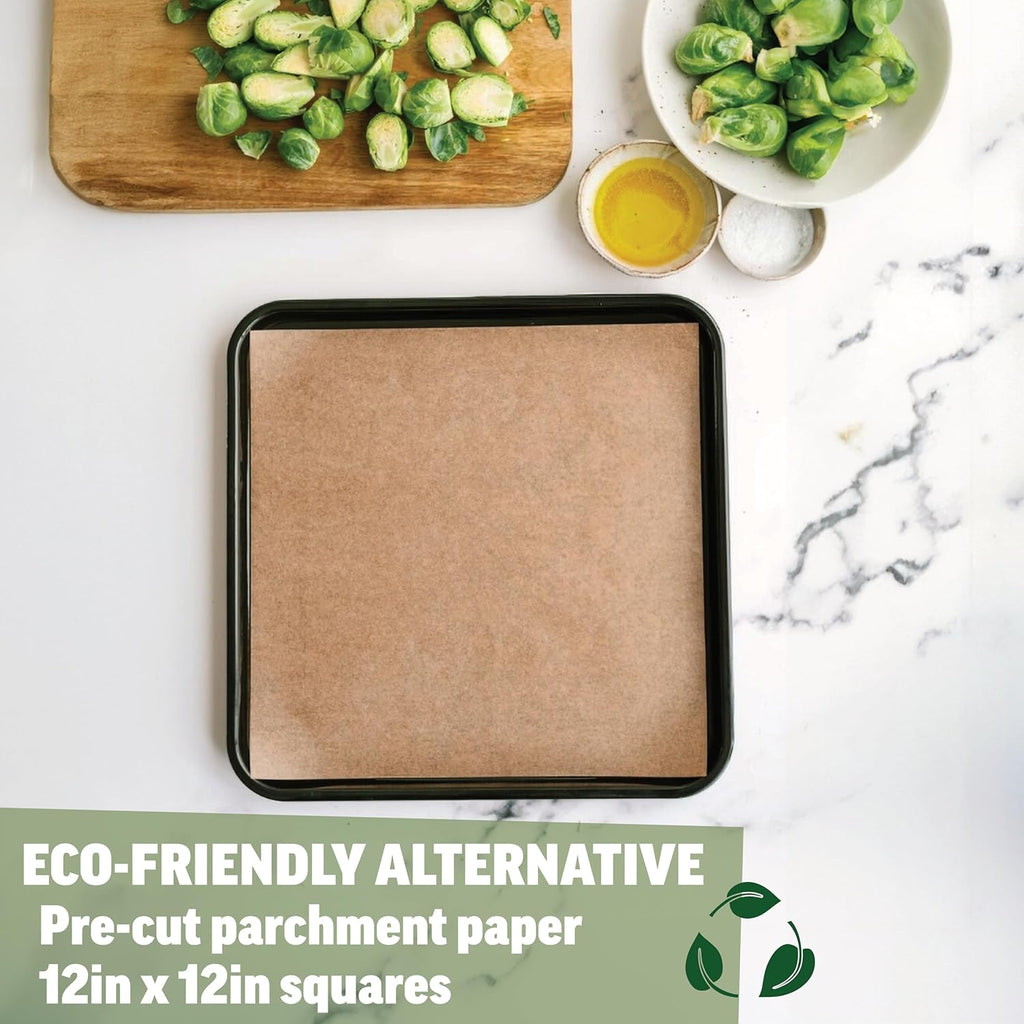 Zenlogy Parchment Paper Squares - Unbleached, High Heat, Non-Stick | 12x12 Inches, 200 Sheets for Baking & Dehydrating