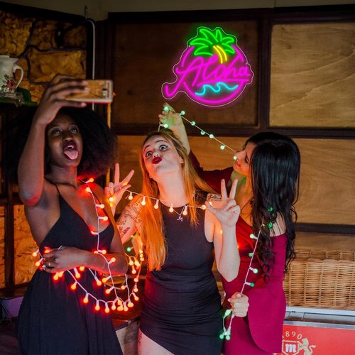 Aloha Neon Sign - Tropical Beach Party Decor | Pink Blue Green LED Light for Tiki Bar & Hawaiian Vibes