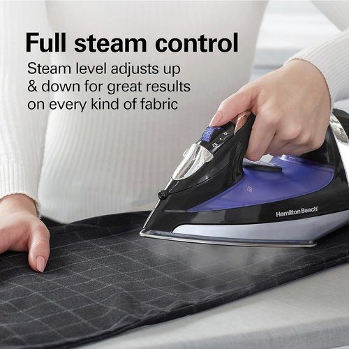 Hamilton Beach Steam Iron - Powerful 1200 Watts Garment Steamer with Stainless Steel Soleplate, Black