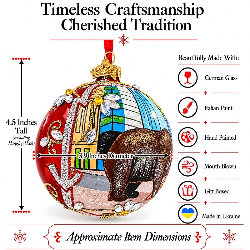 Bear and Bull on Wall Street Glass Ball Christmas Ornament - 4 Inch Handmade Ukrainian Craft