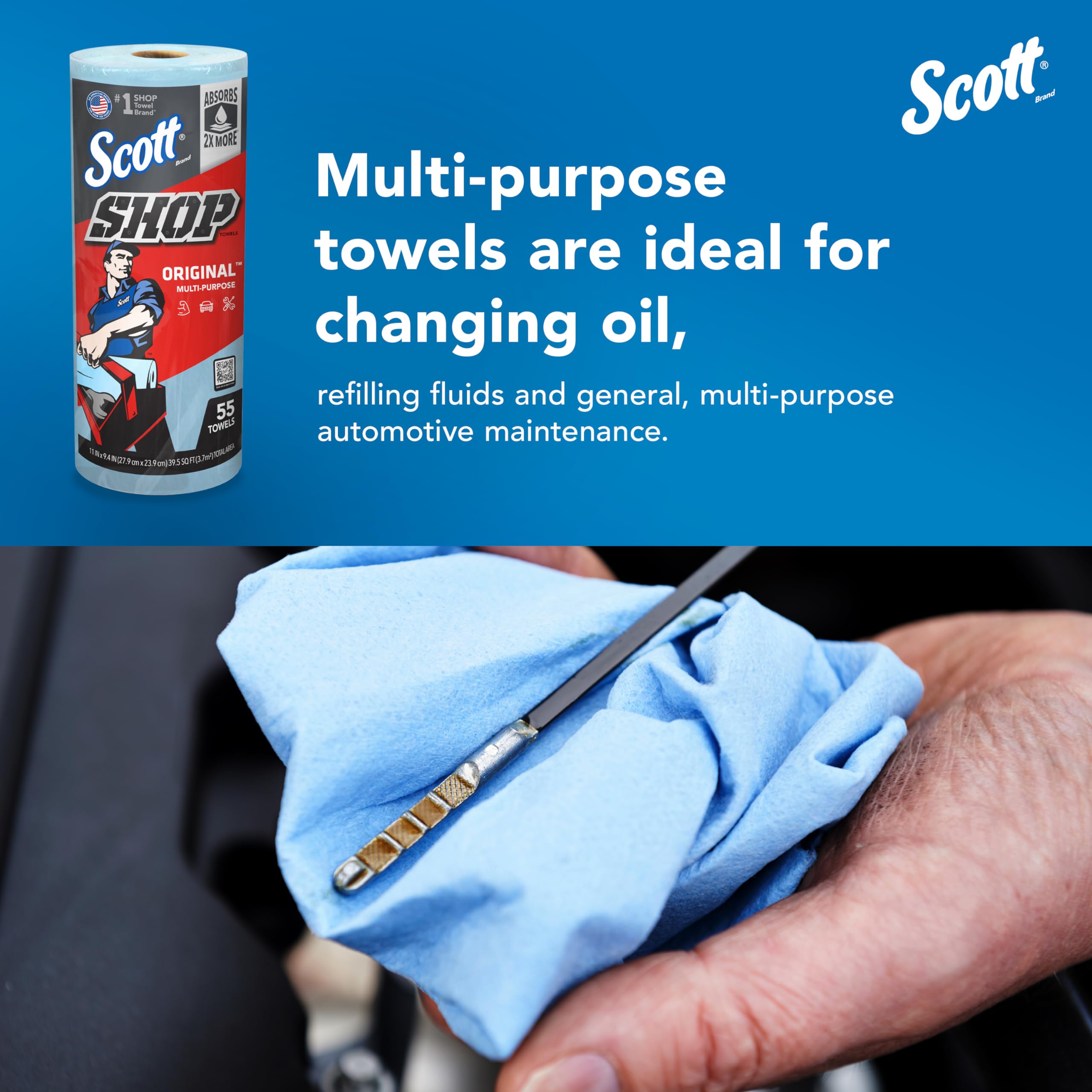 Scott Shop Original Blue Towels (75130), 9.4"x11" Cloth-like Paper Towel (30 Rolls of 55 Sheets, 1,650 Sheet Total)