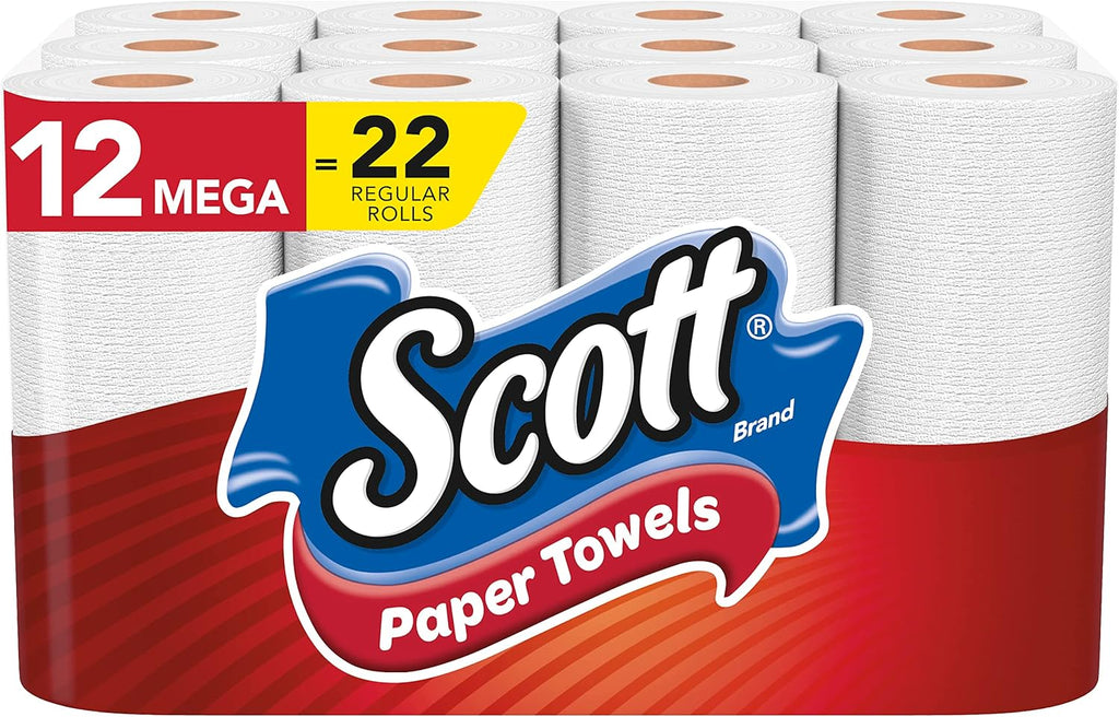 Scott Paper Towels - Choose-A-Sheet Mega Rolls | 12 Rolls = 22 Regular Rolls (102 Sheets Each)