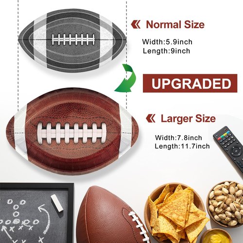 FULJOOY 60 Pcs 3D Football Paper Plates 11.5 x7.5 Inch Large Disposable 450 GSM Heavy Duty Football Shaped Plate Ball Party Supplies Serving Trays for Game Day Birthday Party and Sports Day Decor