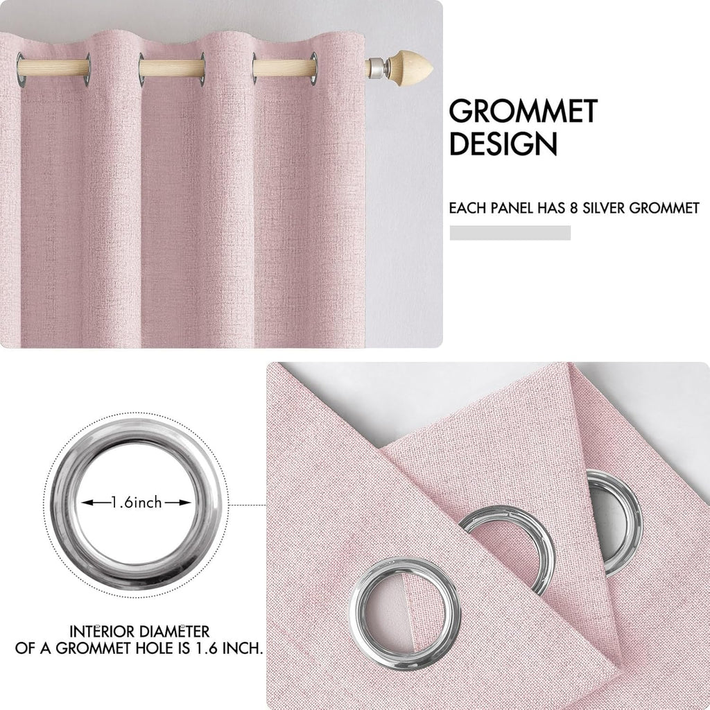MIULEE Blackout Curtains - 100% Thermal Insulated Linen Texture | Pink Room Darkening Drapes 52x84 Inch (2 Panels)