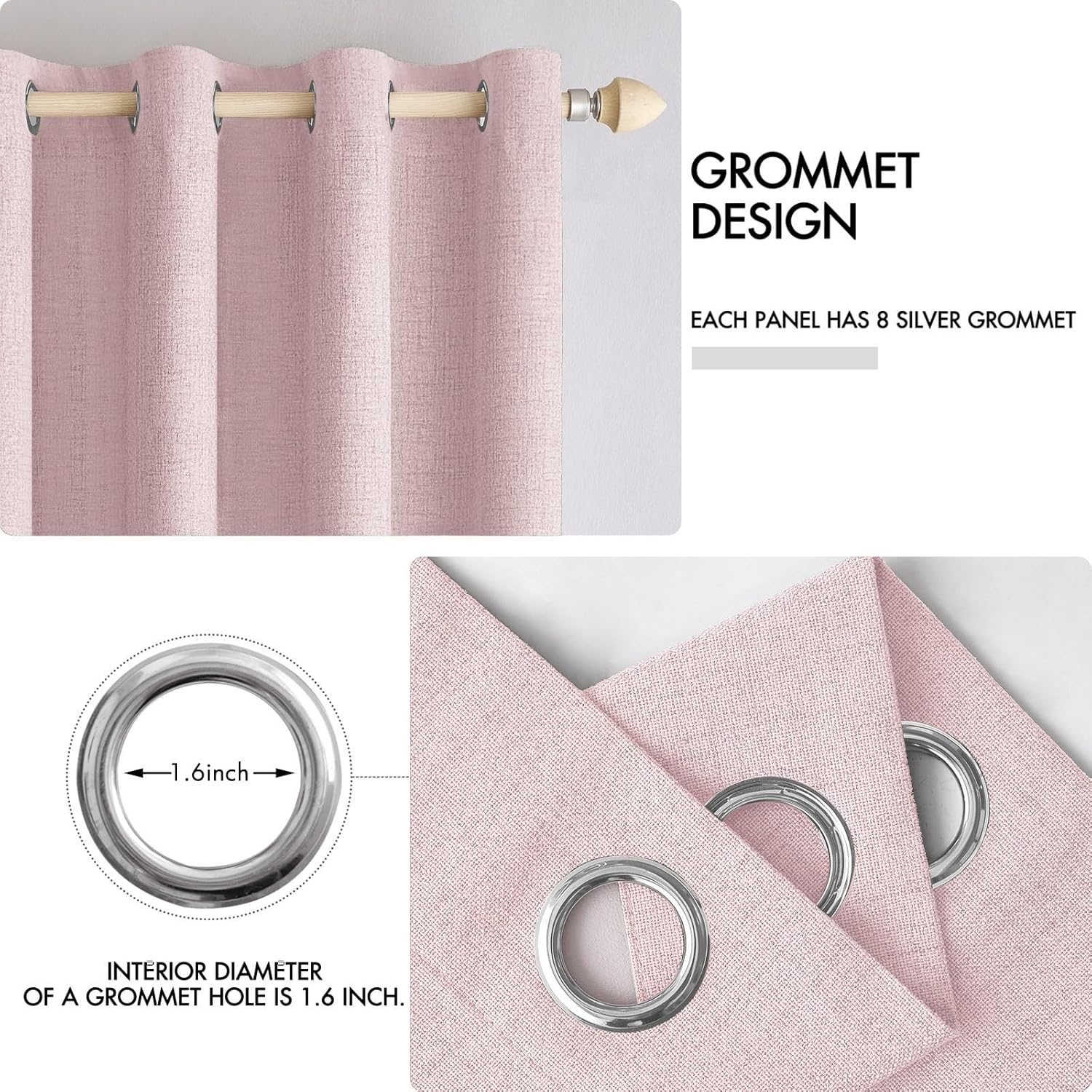 MIULEE Blackout Curtains - 100% Thermal Insulated Linen Texture Drapes | Pink, 52x96 Inch (2 Panels)