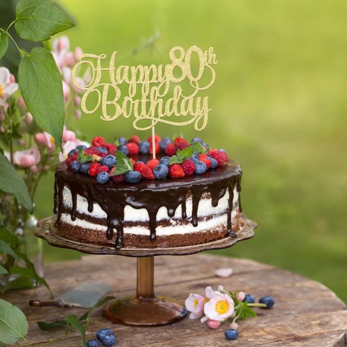 Happy 80th Birthday Cake Topper - Gold Glitter Number 80 | Elegant Decoration for Anniversary Celebrations