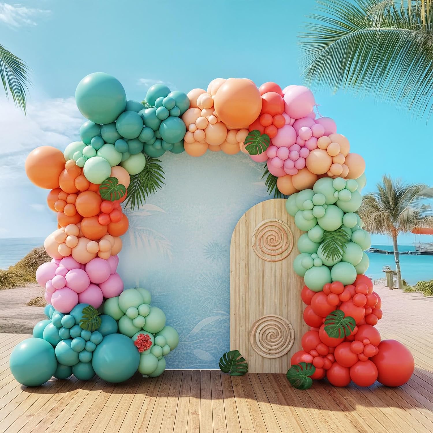 Skiennix Hawaiian Balloon Garland Arch Kit - Coral Blush Pink & Mint Double-Stuffed Balloons | Perfect for Aloha Baby Showers & Luau Parties
