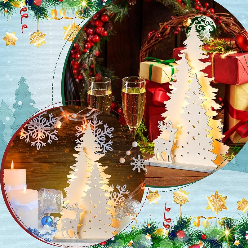 Wooden Christmas Tree Table Decor with LED Lights