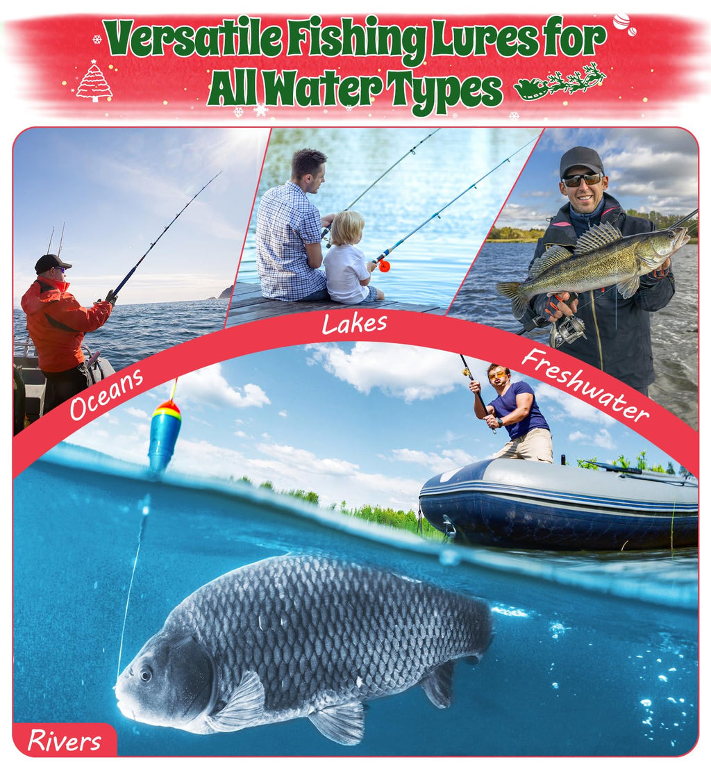 Fishing Lure Advent Calendar 2025 24 Days of Fishing Bait Christmas Advent Calendar 2025 Fishing Gift for Fishermen Adult Teen Boys Mystery Tackle Box Surprise Countdown