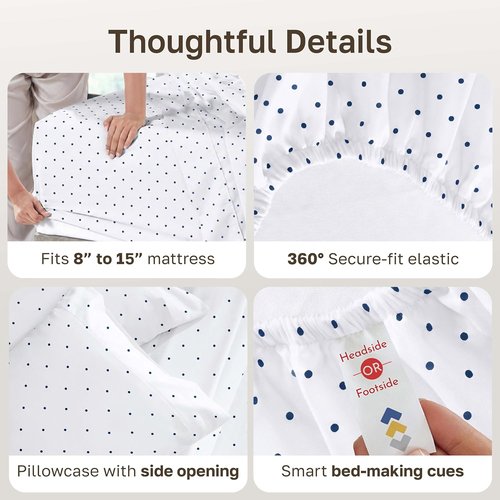 California Design Den Twin XL Cotton Sheet Set - 100% Soft Cotton, 400 Thread Count, Cozy Polka Dot Design