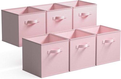 Granny Says Cube Storage Bins - Collapsible 13x13 Organizer with Handle | Pink 6-Pack for Closet & Shelves