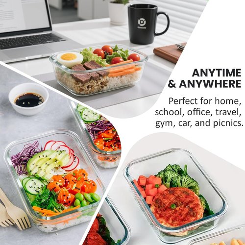 HOTEC 35oz Glass Food Storage Containers - Airtight Lunch & Fruit Containers, 4-Pack | Microwave & Oven Safe