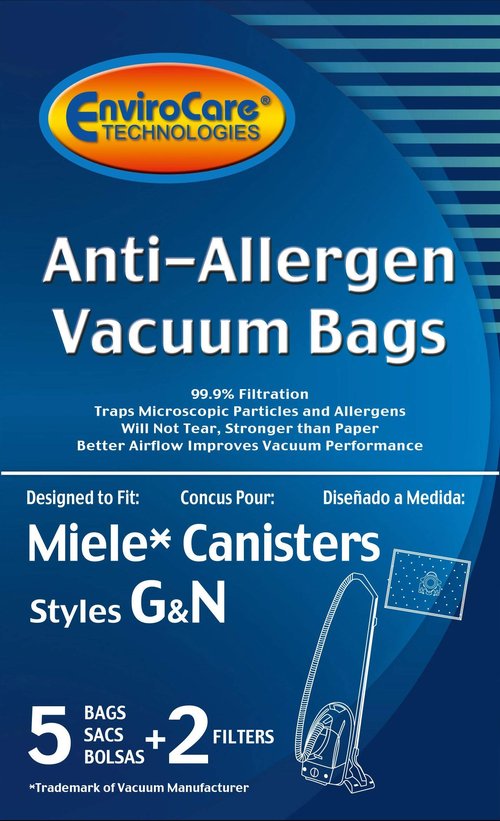 EnviroCare Replacement Allergen Vacuum Cleaner Dust Bags made to fit Miele AirClean 3D Canisters Style GN 5 Pack with 2 Filters
