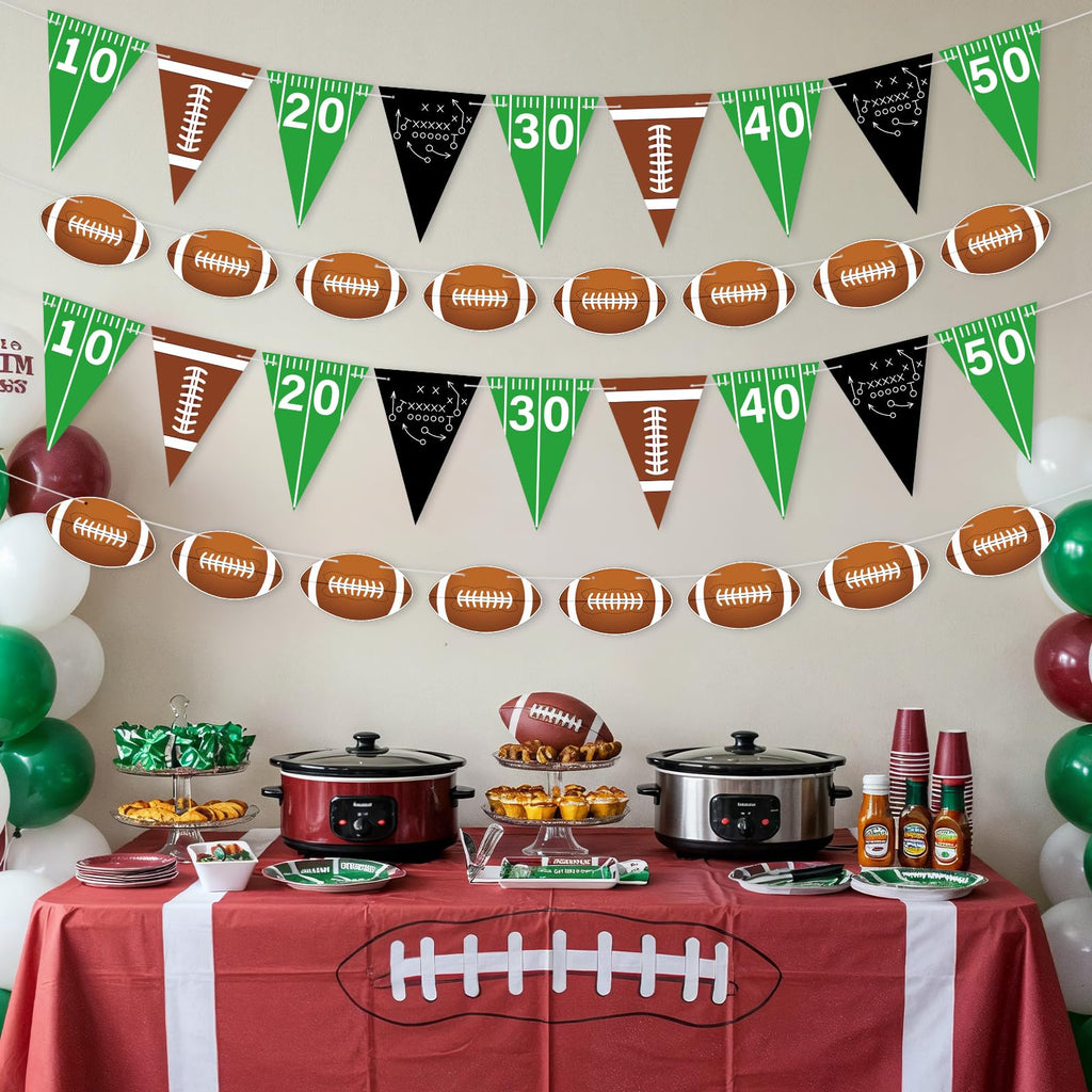 4pcs Football Party Decorations Pre-Strung Football Hanging Garland Triangle Flags Banner for Sports Themed Baby Shower Birthday Party Decorations