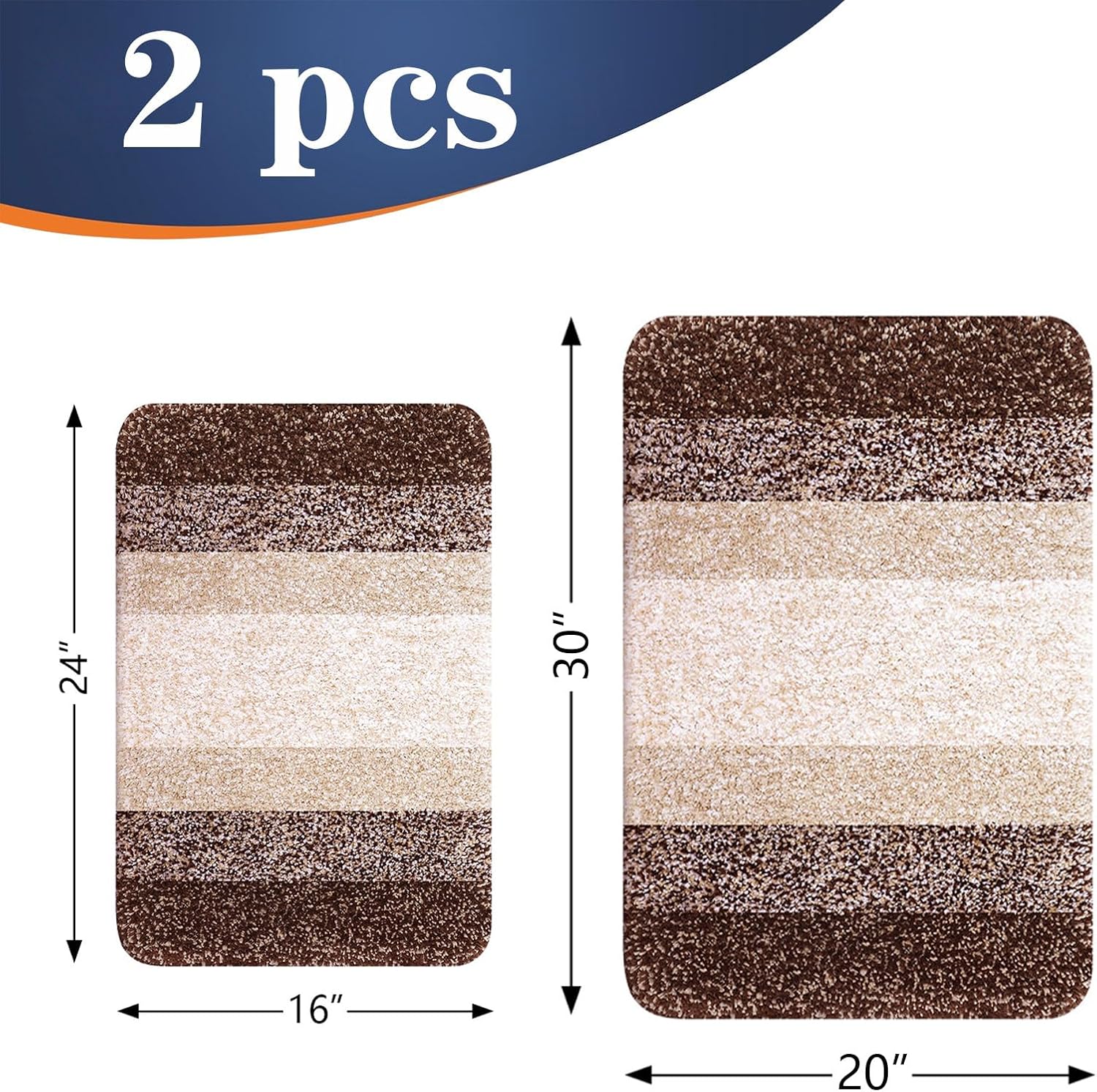 OLANLY Bathroom Rug Set - Soft Absorbent Microfiber Mats | Non-Slip & Machine Washable (30"x20" + 24"x16", Brown)