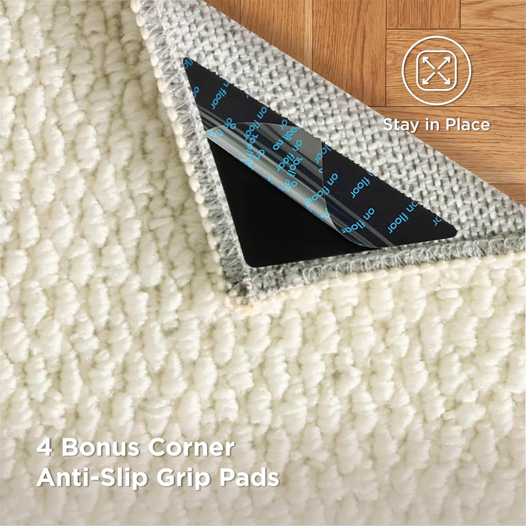Bedsure 5x7 Faux Wool Area Rug - Machine Washable, Non-Slip, Pet Friendly, Cream for Living Room & Bedroom