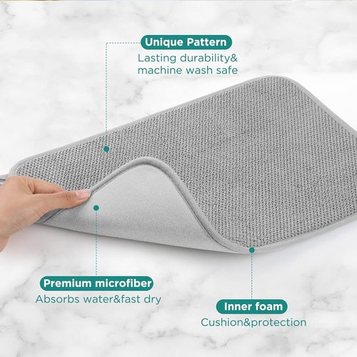 GeeRic Microfiber Dish Drying Mat - Super Absorbent Reversible Kitchen Pad | 15x20 Inch Gray