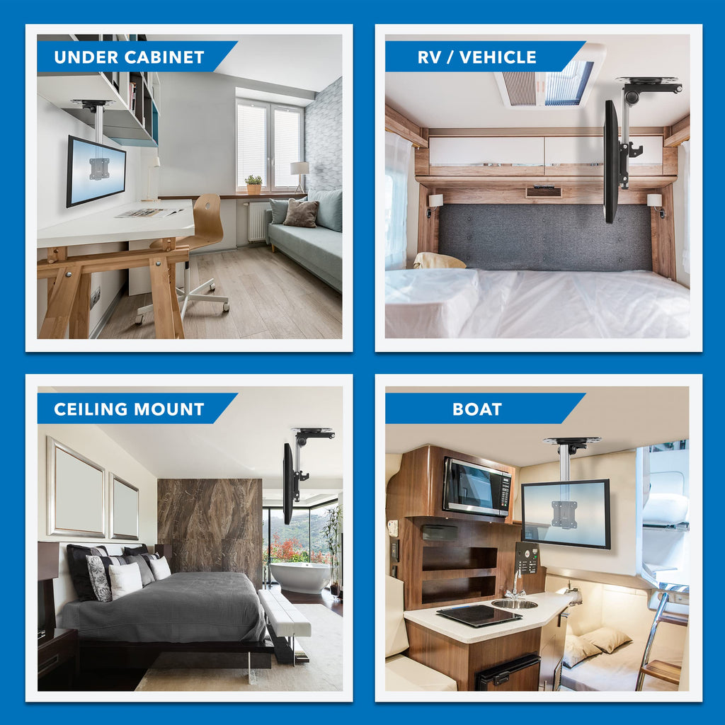 Mount-It! Folding Ceiling TV Mount | Flip Down and Under Cabinet TV Bracket for Compact Screens 13-27 Inch | Space-Saving Tilt and Swivel Design | Adjustable Height | VESA 75x75, 100x100 | Max 44 lbs