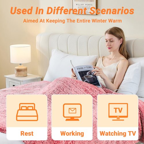 Heated Blanket Heated Throw, Electric Blanket 50"x60" Heating Blanket with 8 Hours Auto Off 10 Fast Heating Levels Machine Washable Sherpa Heated Blanket with Overheating Protection