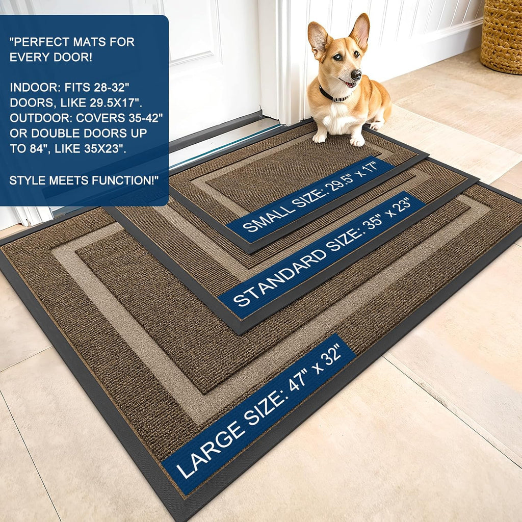 OLANLY Waterproof Front Door Mat - All-Season, Sturdy Natural Rubber, Easy Clean | 29.5x17, Brown