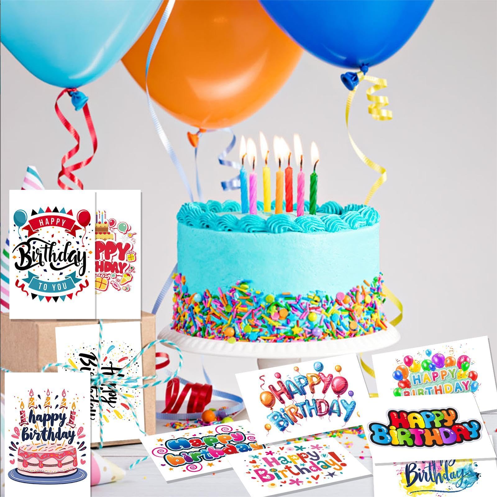 Pinovk 100 Pack Happy Birthday Postcards - Assortment Bulk Birthday Postcards Blank Happy Birthday Postcards 4x6 Inches, 10 Unique Designs, Ideal for Kids, Men, Women, and Elderly