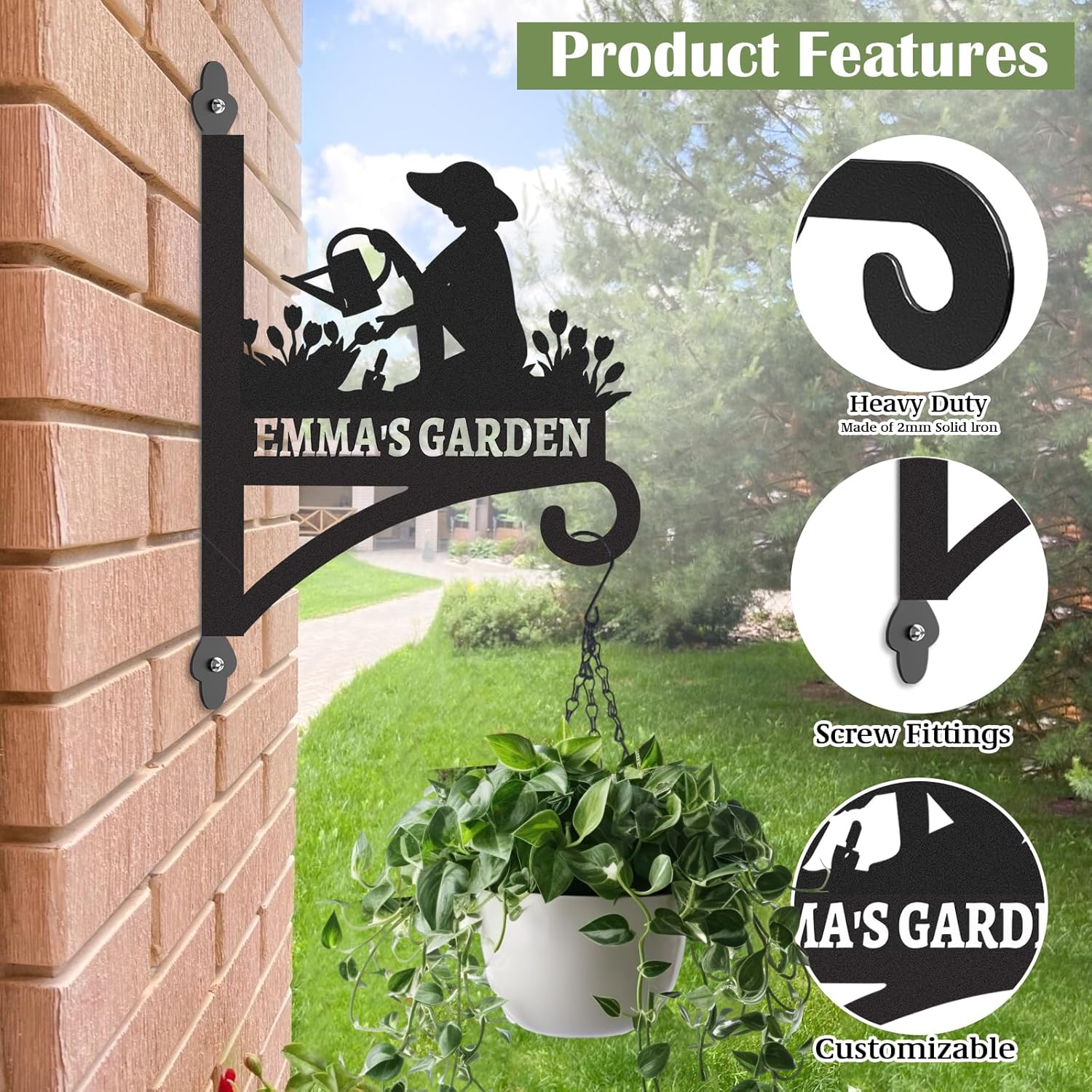 Skiennix Personalized Metal Plant Hangers - Heavy Duty Indoor & Outdoor Wall Bracket | Perfect for Bird Feeders & Lanterns