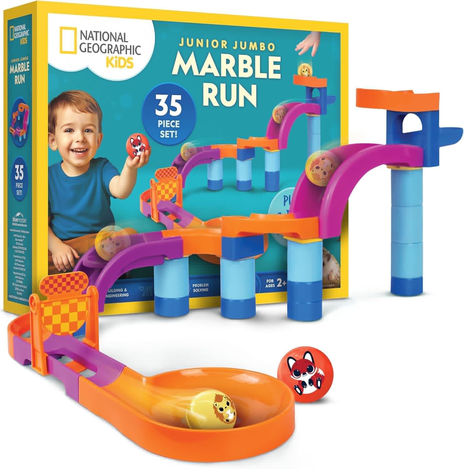 National Geographic Kids Junior Jumbo Marble Run - 35-Piece Buildable Ball Drop Toy for Ages 2+