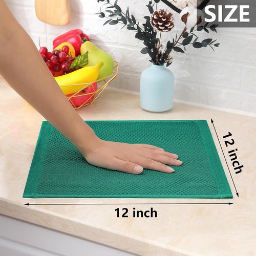 Homaxy Kitchen Dish Cloths - 100% Cotton Waffle Weave, Ultra Soft & Absorbent, 12 x 12 Inches, 6-Pack | Dark Green