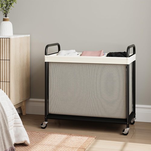 ELYKEN Laundry Hamper 3 Section, 120L Rolling Laundry Sorter with Removable Liner Bag, Laundry Basket with Wheels, Steel Frame with Metal Handle, Clothes Hamper Cart for Laundry Room & Bedroom