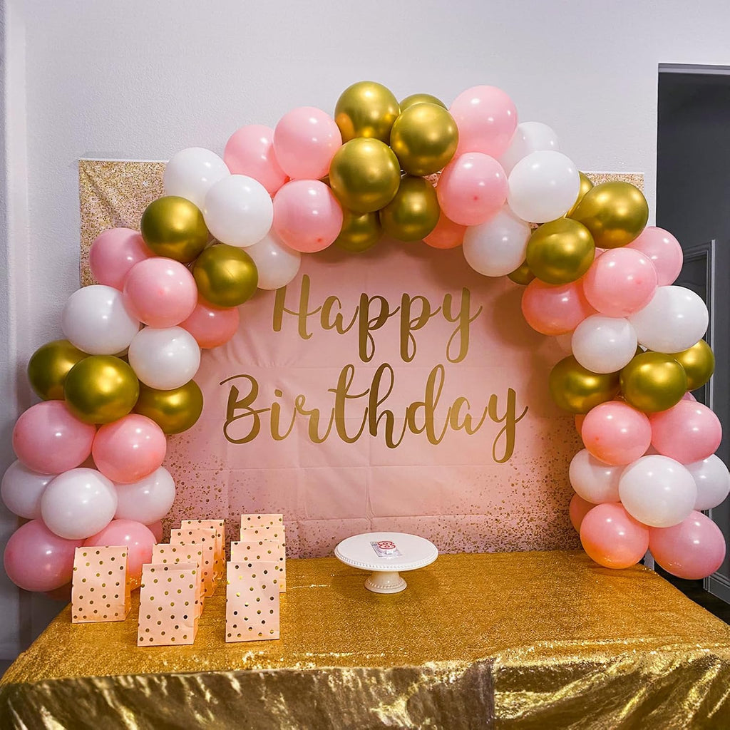 Skiennix Pink Gold Balloons Set - 12 Inch Pink & White Latex Balloons with Confetti | Perfect for Bridal, Baby Shower, and Birthday Decorations