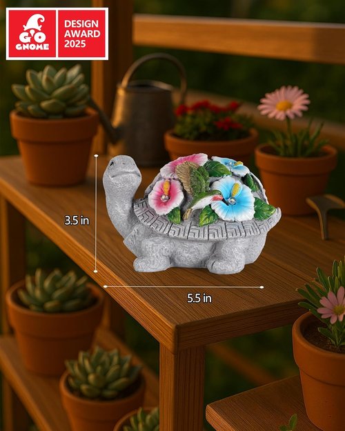 GoGnome Solar Turtle Figurine Lights - 5.5-Inch Garden Statue with Hummingbird Flower | Perfect Outdoor Yard Decoration & Gift