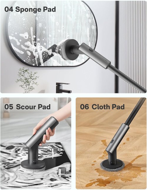 HOTO Cordless Electric Spin Scrubber - Waterproof Bathroom Cleaning Brush with 6 Brush Heads | Long Handle, 22 in-lb Torque