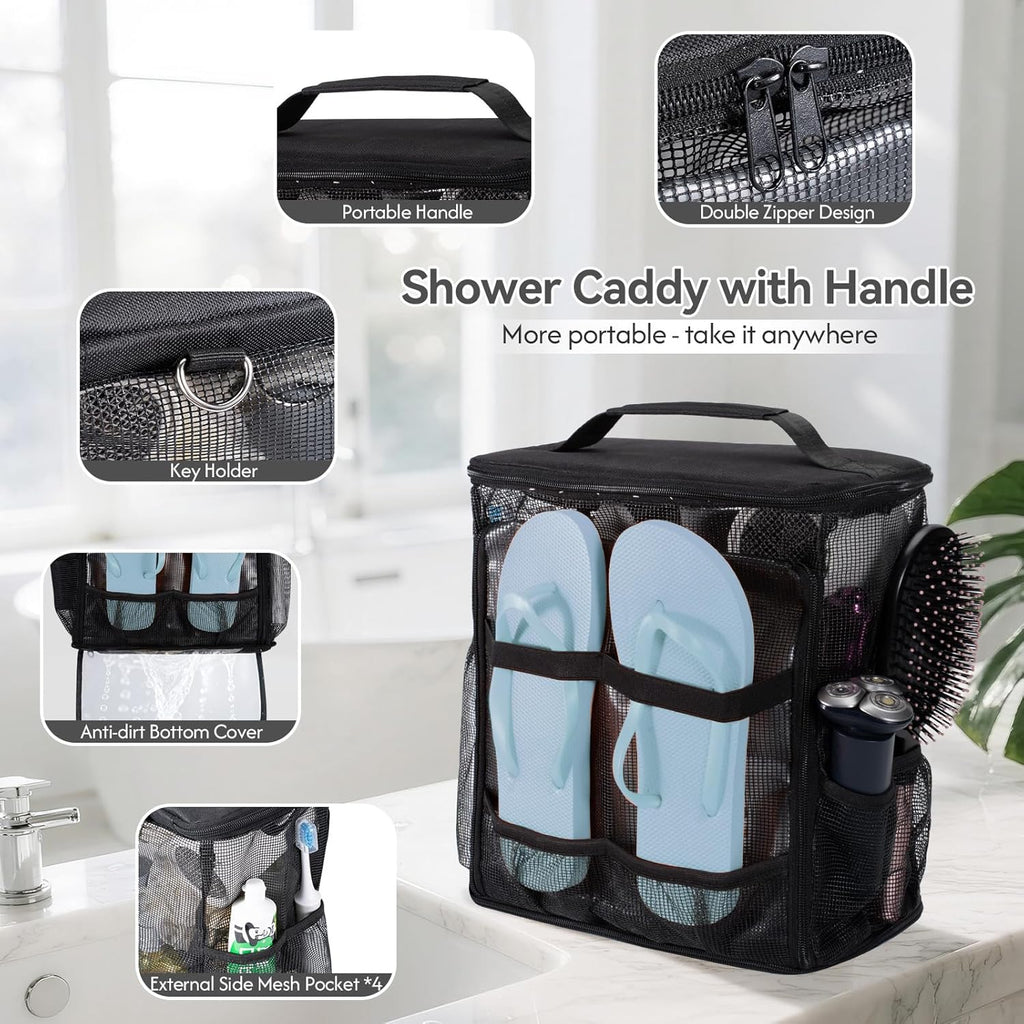 Skiennix Portable Mesh Shower Caddy - Collapsible Organizer with Hanging Hook & Quick Dry Design | Large Capacity for Travel, Dorms, Camping, Gym
