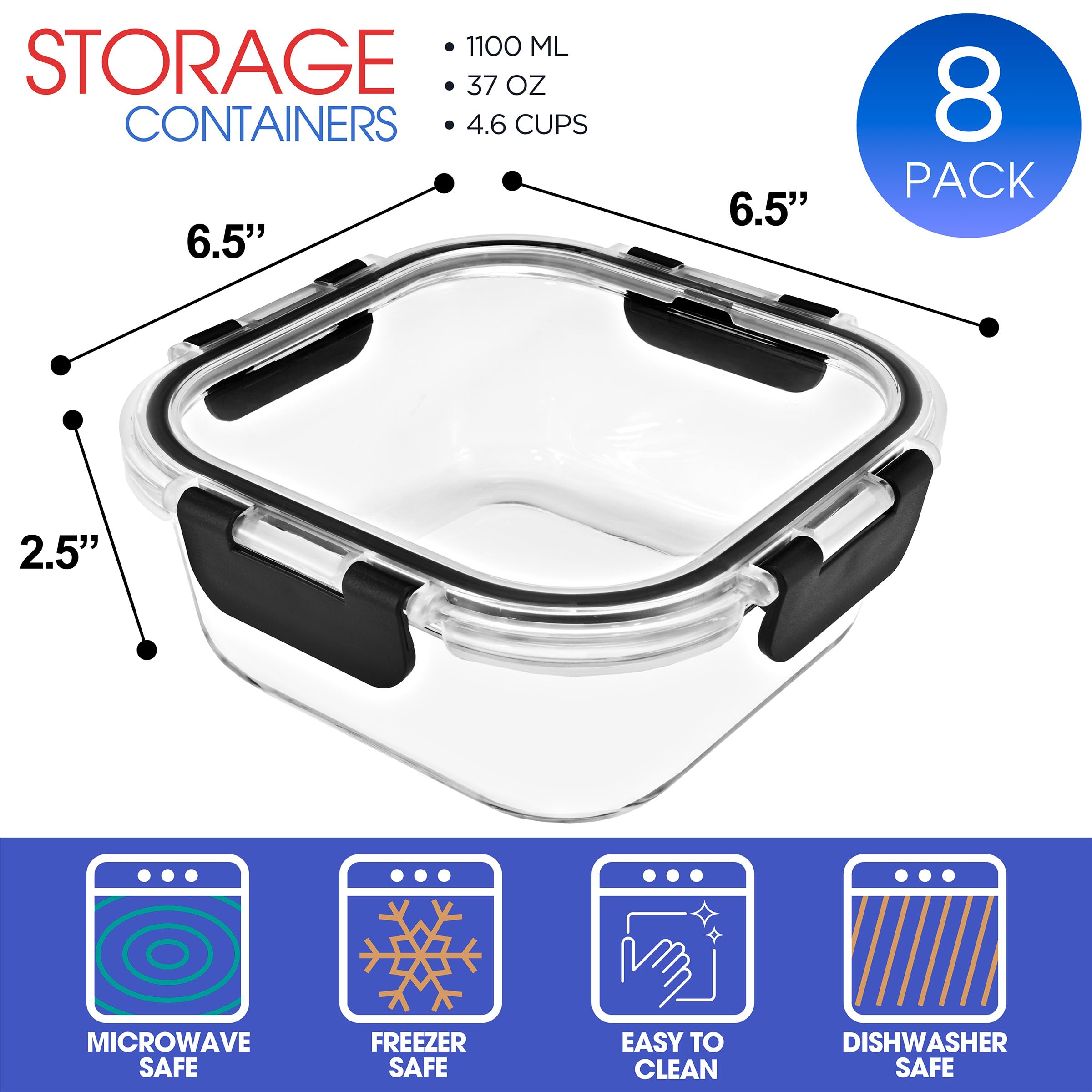 Sorbus Glass Meal Prep Containers, Dishwasher and Oven Safe Reusable Meal Prep Containers, Freezer Safe Glass Food Storage Containers with Airtight Lids