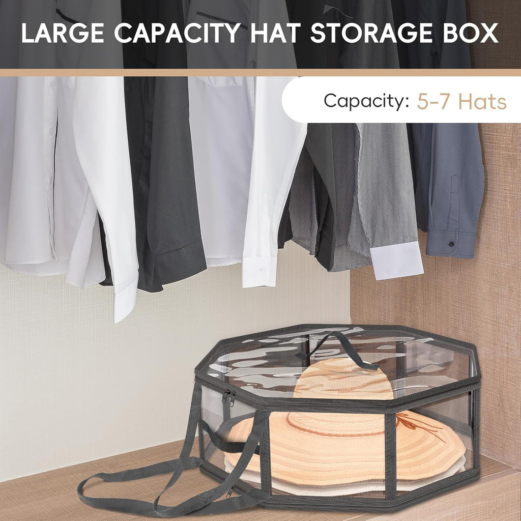 VERONLY Hat Organizer - Clear Hat Storage Boxes with Dual Zipper & Handles | Foldable Travel Design, 16" D x 7" H, 2 Pack - Black
