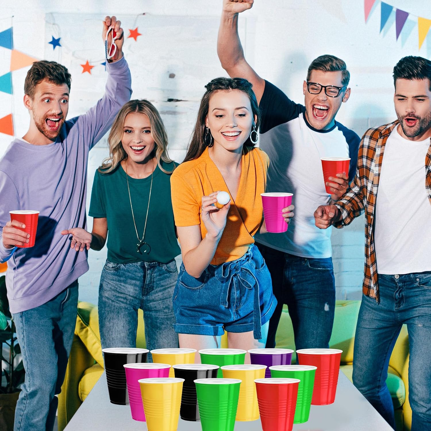 Skiennix 120 Pcs 12 Oz Colorful Plastic Cups - Disposable Party Cups for Thanksgiving & Picnics