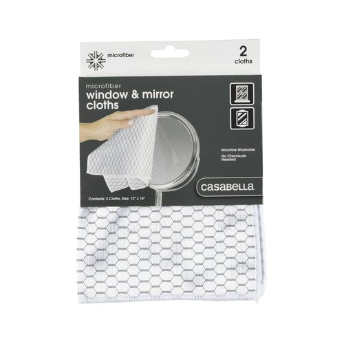 Casabella Lint-Free Microfiber Glass and Mirror Cleaning Cloths, White/Black (Set of 2)