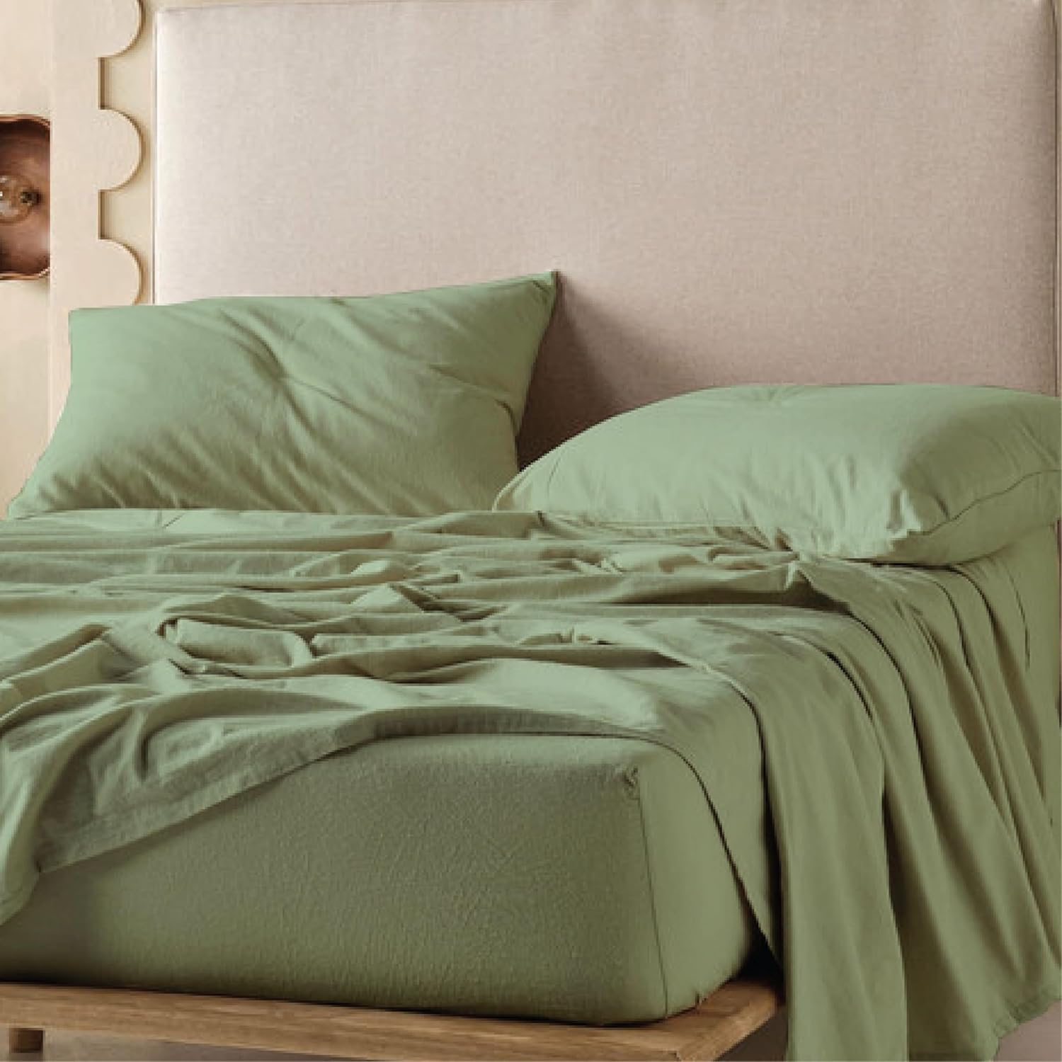 QUEENSBAY Queen Sheets Set - 4-Piece Super Soft Microfiber Bedding | 16-Inch Deep Pocket, Cooling, Wrinkle-Free, Sage Green