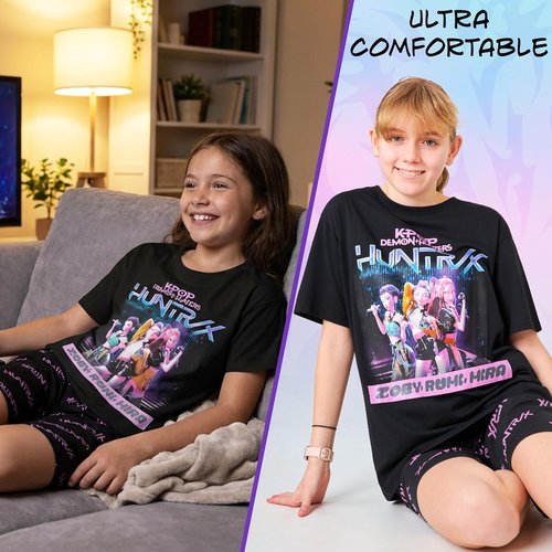 KPop Demon Hunters | Officially Licensed 2-Pc Girls Pajama Set - Soft T-Shirt & Shorts, Ages 5-14