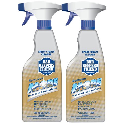 Bar Keepers Friend MORE Spray + Foam Multipurpose Cleaner (2 x 25.4 oz), Stain & Rust Remover for Bathroom, Kitchen & Outdoor Use on Stainless Steel, Aluminum, Brass, Tile, Ceramic, Porcelain & More
